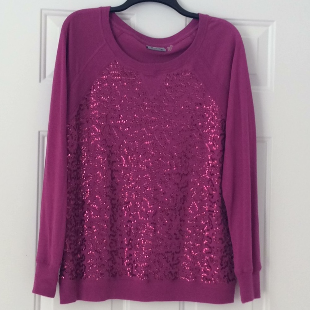 Ac-tiv-ology Womens L Magenta Pink Sequined Top